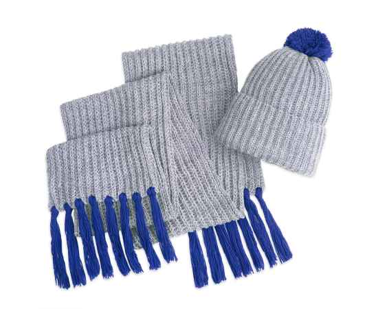 Вязаный комплект шарф и шапка GoSnow, меланж c фурнитурой, синий, 70% акрил,30% шерсть, Цвет: синий, изображение 2