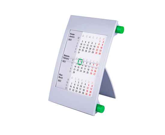 Календарь настольный на 2 года, серый с зеленым, 18х11 см, пластик, шелкография, тампопечать, Цвет: зеленый, серый, изображение 2
