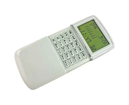 Калькулятор с календарем, белый, 6,2х10х1,5 см, пластик, тампопечать, Цвет: белый, изображение 2