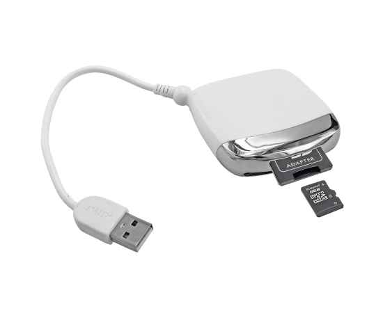 Картридер (для карт памяти SD/MMC/CF/MS), белый, 6х6х1,5см, пластик, тампопечать, Цвет: белый, изображение 2