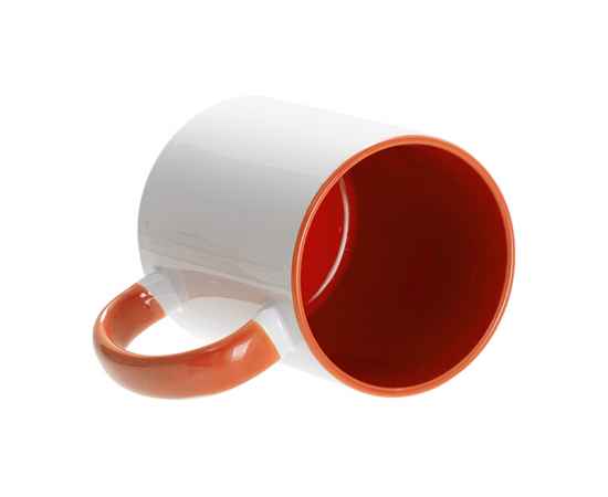 Кружка для сублимации, 330 мл, d=82 мм, стандарт А, белая, оранжева внутри, оранжевая ручка, Цвет: белый, оранжевый, изображение 2