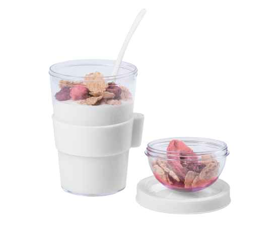 Контейнер для еды YOPLAT с ложкой, белый, 420 мл, 16,3х9см, пластик, Цвет: белый, изображение 3
