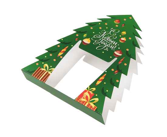 Коробка-украшение для чашки( D=9 см) в виде елки, 15*23 см, мелованный картон, белый, Цвет: белый, изображение 3