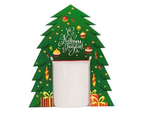Коробка-украшение для чашки( D=9 см) в виде елки, 15*23 см, мелованный картон, белый, Цвет: белый, изображение 5