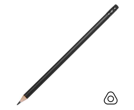 Карандаш чернографитный трехгранный TRINITY с ластиком, пластиковый, HB, черный, Цвет: черный