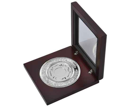 Медаль наградная  'Серебро', серебристый, 12х12х2,2 см, D=8,7 см, металл, дерево, стекло, лазерная гр, Цвет: серебристый, Размер: 12х12х2,2 см, D=8,7 см, изображение 2