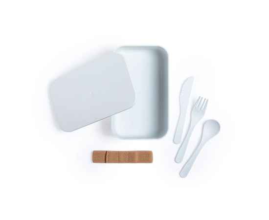 Ланч-бокс MOLKAS, ложка, вилка нож в комплекте, 19х8,5х11см, 1 л, биоразлагаемый пластик, Цвет: белый, изображение 3