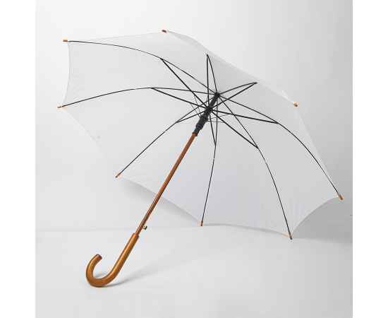 Зонт-трость механический, деревянная ручка, нейлон, D=105, белый, Цвет: белый, Размер: D-105, изображение 2