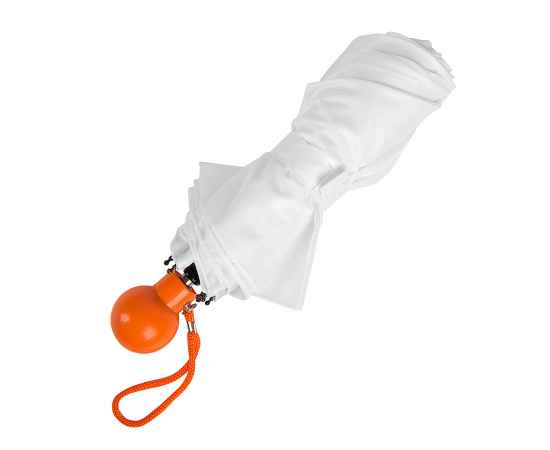 Зонт складной FANTASIA, механический, белый с оранжевой ручкой, Цвет: белый, оранжевый, изображение 3
