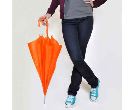 Зонт-трость с пластиковой ручкой, механический, оранжевый, D=103 см, 100% полиэстер 190 T, Цвет: оранжевый, изображение 2