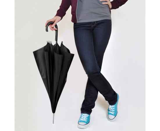 Зонт-трость с пластиковой ручкой, механический, черный, D=103 см, 100% полиэстер 190 T, Цвет: Чёрный, изображение 2