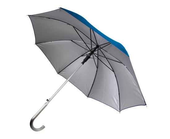 Зонт-трость с пластиковой ручкой  'под алюминий' 'Silver', полуавтомат, синий с серебром, D=103 см,, Цвет: синий, серебристый, изображение 2