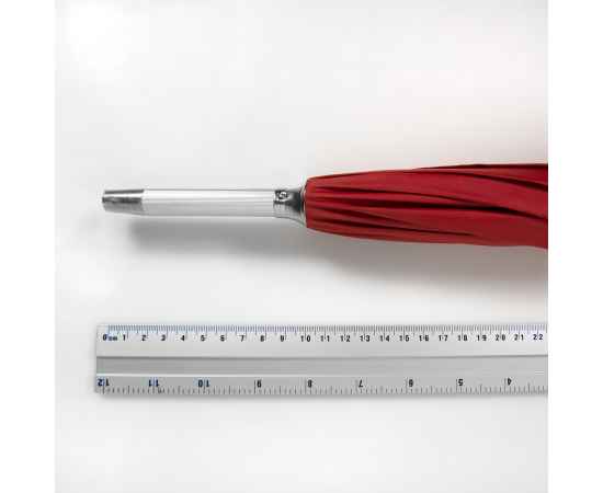 Зонт-трость с пластиковой ручкой  'под алюминий' 'Silver', полуавтомат, красный с серебром, D=103 cм, Цвет: красный, серебристый, изображение 5