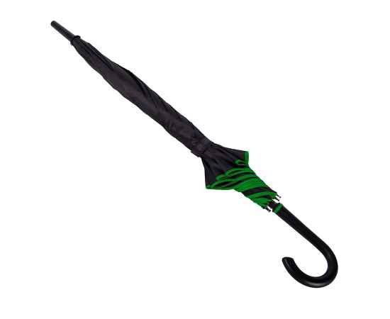 Зонт-трость 'Back to black', полуавтомат, 100% полиэстер, черный с зеленым, Цвет: черный, зеленый, изображение 3