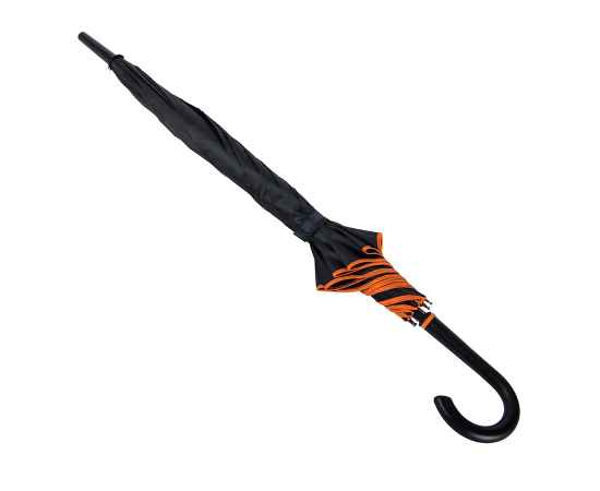 Зонт-трость 'Back to black', полуавтомат, 100% полиэстер, черный с оранжевым, Цвет: черный, оранжевый, изображение 3