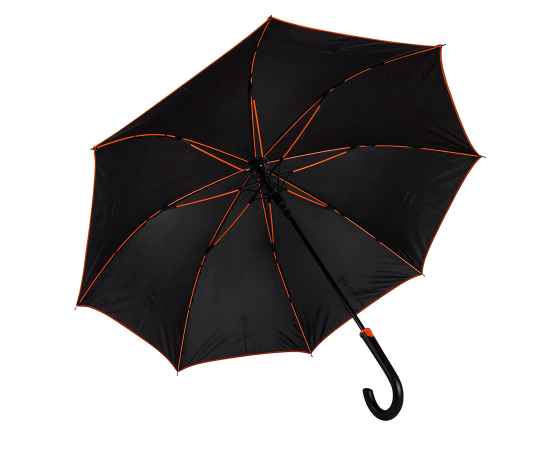 Зонт-трость 'Back to black', полуавтомат, 100% полиэстер, черный с оранжевым, Цвет: черный, оранжевый, изображение 5