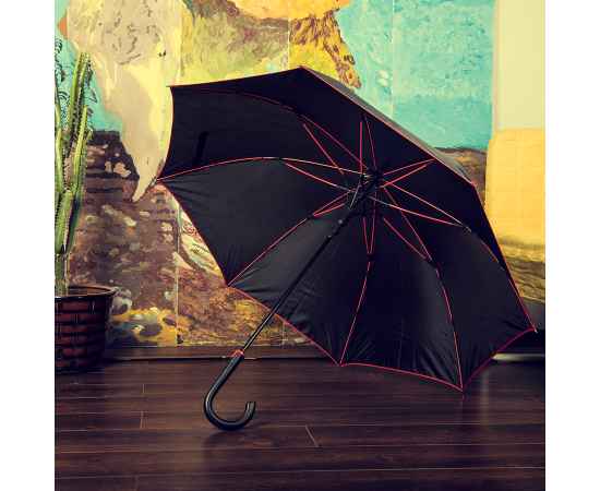 Зонт-трость 'Back to black', полуавтомат, 100% полиэстер, черный с оранжевым, Цвет: черный, оранжевый, изображение 6