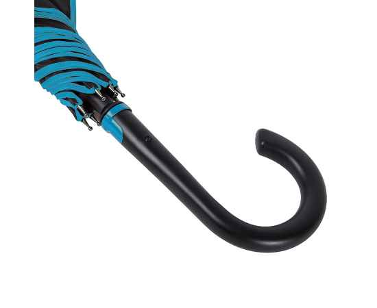Зонт-трость 'Back to black', полуавтомат, 100% полиэстер, черный с голубым, Цвет: тёмно-серый, голубой, изображение 4