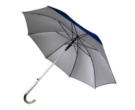 Зонт-трость с пластиковой ручкой  'под алюминий' 'Silver', полуавтомат, темно-синий с серебром, D=103, Цвет: темно-синий, серебристый, изображение 2