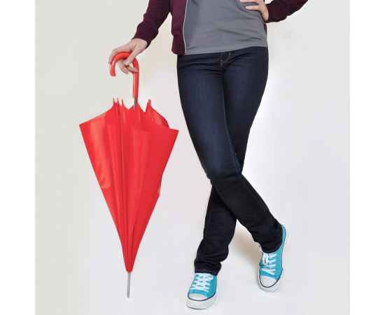 Зонт-трость с пластиковой ручкой, механический, красный, D=103 см, 100% полиэстер 190 T, Цвет: красный, изображение 2