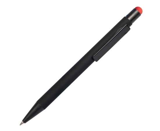 Ручка шариковая FACTOR BLACK со стилусом, черный/красный, металл, пластик, софт-покрытие, Цвет: черный, красный