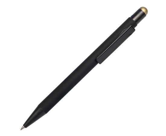 Ручка шариковая FACTOR BLACK со стилусом, черный/золотой, металл, пластик, софт-покрытие, Цвет: черный, золотистый