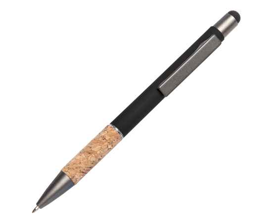 Ручка шариковая FACTOR GRIP со стилусом, черный/темно-серый, металл, пластик, пробка, софт-покрытие, Цвет: черный, бежевый