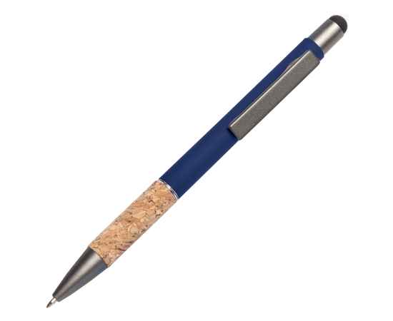 Ручка шариковая FACTOR GRIP со стилусом, синий/темно-серый, металл, пластик, пробка, софт-покрытие, Цвет: синий, серый