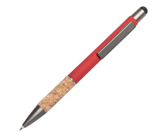 Ручка шариковая FACTOR GRIP со стилусом, красный/темно-серый, металл, пластик, пробка, софт-покрытие, Цвет: красный, серый