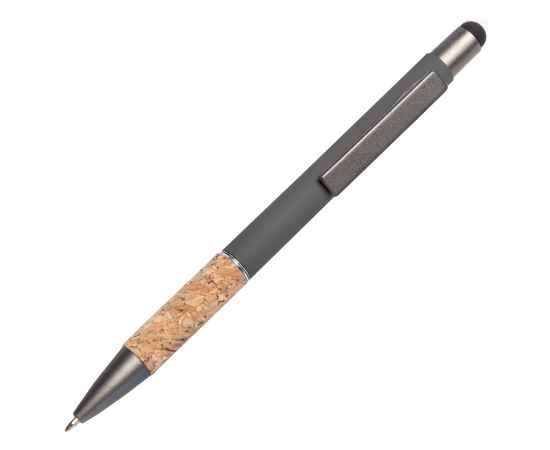 Ручка шариковая FACTOR GRIP со стилусом, серый/темно-серый, металл, пластик, пробка, софт-покрытие, Цвет: серый меланж, темно-серый