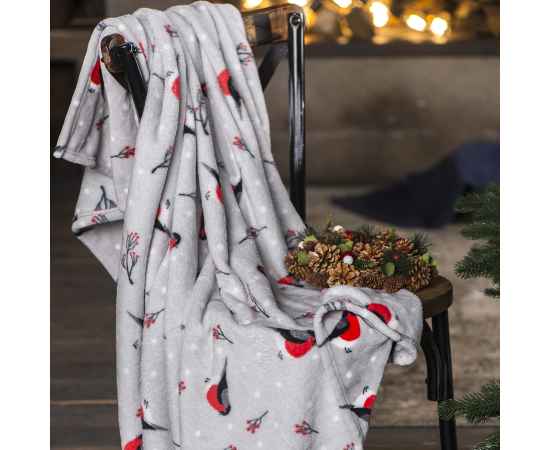 Плед новогодний  'Снегири' в подарочной коробке, серый с красным, 130х150 см, полиэстер, 220 гр/м2, Цвет: серый, красный, изображение 4