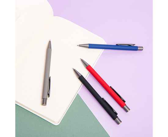 Ручка шариковая FACTOR, синий/темно-серый, металл, пластик, софт-покрытие, Цвет: синий, серый, изображение 4