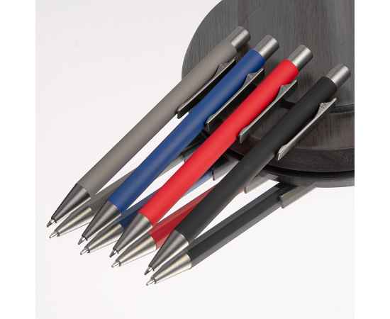 Ручка шариковая FACTOR, синий/темно-серый, металл, пластик, софт-покрытие, Цвет: синий, серый, изображение 5