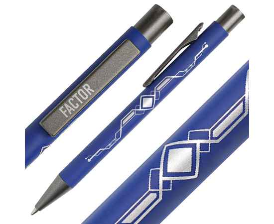 Ручка шариковая FACTOR, синий/темно-серый, металл, пластик, софт-покрытие, Цвет: синий, серый, изображение 6