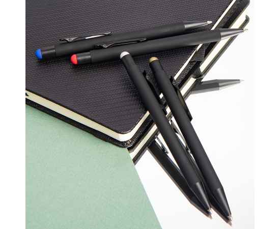 Ручка шариковая FACTOR BLACK со стилусом, черный/серебро, металл, пластик, софт-покрытие, Цвет: черный, серебристый, изображение 3