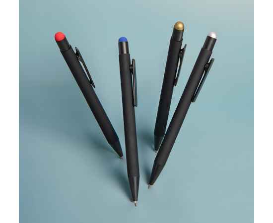 Ручка шариковая FACTOR BLACK со стилусом, черный/серебро, металл, пластик, софт-покрытие, Цвет: черный, серебристый, изображение 4