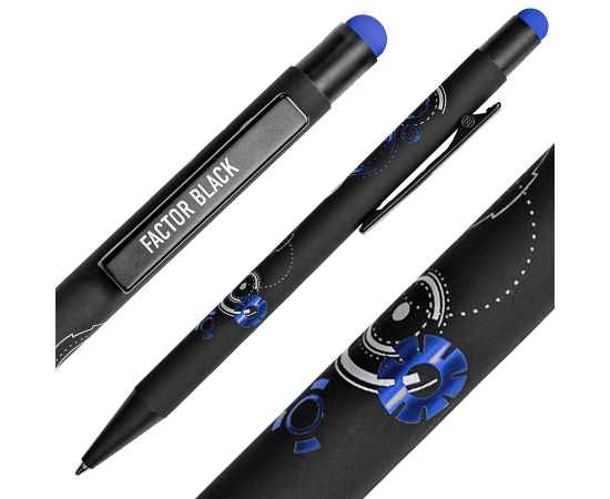 Ручка шариковая FACTOR BLACK со стилусом, черный/синий, металл, пластик, софт-покрытие, Цвет: черный, синий, изображение 6