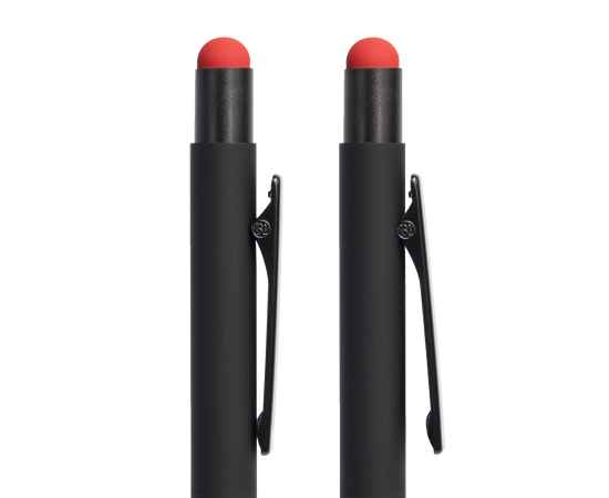 Ручка шариковая FACTOR BLACK со стилусом, черный/красный, металл, пластик, софт-покрытие, Цвет: черный, красный, изображение 2