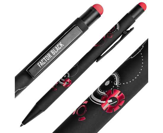 Ручка шариковая FACTOR BLACK со стилусом, черный/красный, металл, пластик, софт-покрытие, Цвет: черный, красный, изображение 6
