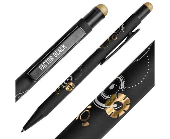 Ручка шариковая FACTOR BLACK со стилусом, черный/золотой, металл, пластик, софт-покрытие, Цвет: черный, золотистый, изображение 6