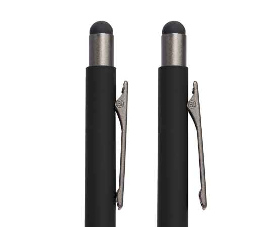Ручка шариковая FACTOR GRIP со стилусом, черный/темно-серый, металл, пластик, пробка, софт-покрытие, Цвет: черный, бежевый, изображение 2