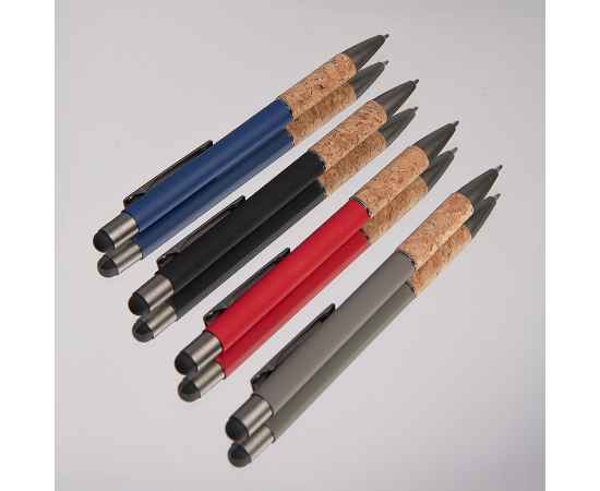 Ручка шариковая FACTOR GRIP со стилусом, черный/темно-серый, металл, пластик, пробка, софт-покрытие, Цвет: черный, бежевый, изображение 6