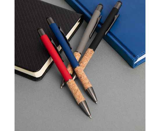 Ручка шариковая FACTOR GRIP со стилусом, синий/темно-серый, металл, пластик, пробка, софт-покрытие, Цвет: синий, серый, изображение 5