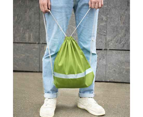 Рюкзак мешок со светоотражающей полосой RAY, зелёный, 35*41 см, полиэстер 210D, Цвет: зеленый, изображение 6