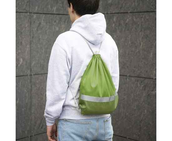 Рюкзак мешок со светоотражающей полосой RAY, зелёный, 35*41 см, полиэстер 210D, Цвет: зеленый, изображение 7
