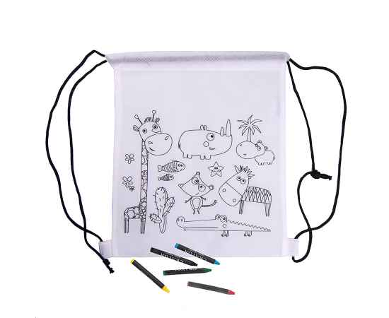 Рюкзак для раскрашивания WIZZY с восковыми мелками (5шт), 25х30см, нетканый материал, Цвет: белый, изображение 3