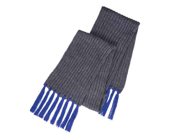 Вязаный комплект шарф и шапка 'GoSnow', антрацит c фурнитурой, синий, 70% акрил,30% шерсть, Цвет: синий, изображение 4
