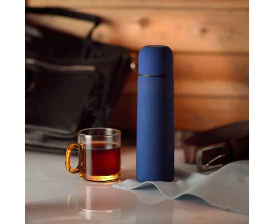 Термос вакуумный 'Flask',сталь с покрытием софт тач, синий, 500 мл., Цвет: синий, изображение 3