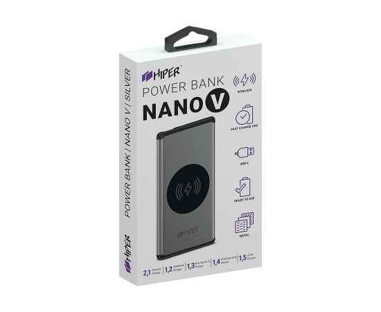 Универсальный аккумулятор NANO V Dark Blue 5000 мАч, с беспроводной зарядкой в алюминиевом корпусе, Цвет: тёмно-синий, изображение 2