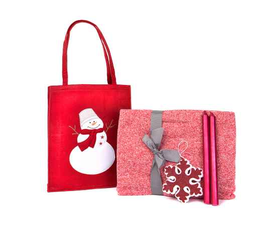 Набор подарочный NEWSPIRIT: сумка, свечи, плед, украшение, красный, Цвет: красный, изображение 2